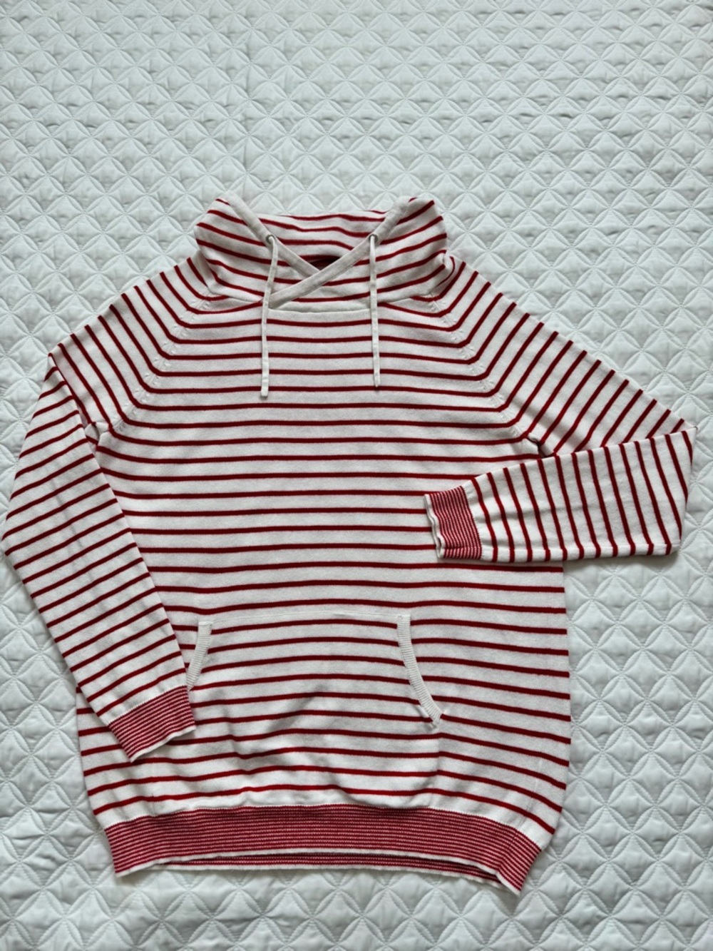 Amour Vert Kaitlyn White Red Striped Cowl Neck Drawstring Pullover Sweater Sz M